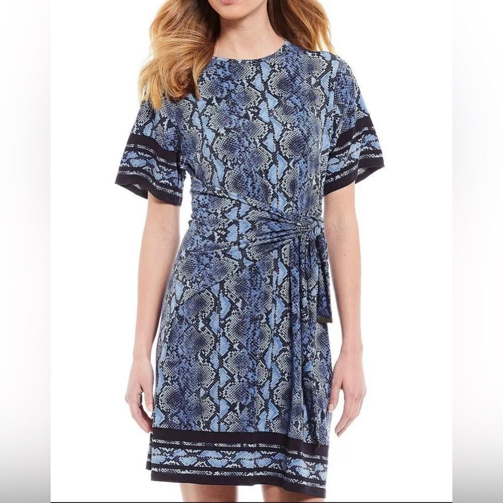 MICHAEL Michael Kors Medium Snake Print Tie Waist Dress Chambray